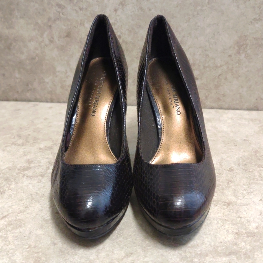 Christian Soriano brown faux snake platform heels 7.5